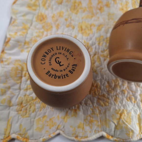 Country Living Barbwire Bath Set Rinse Cup Cotton/QTip Container Soap Pump Brown - Picture 8 of 13